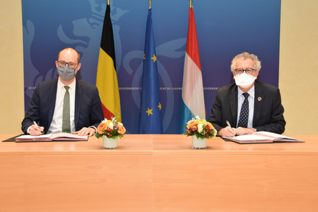 Le Belge Vincent Van Peteghem (à gauche) a annoncé avoir trouvé un accord avec son homologue luxembourgeois, Pierre Gramegna, ministre des Finances, au sujet des compensations fiscales pour 2019 et 2020, alors que, mardi, tout cela semblait encore très vague. (Photo: Ministère des Finances)