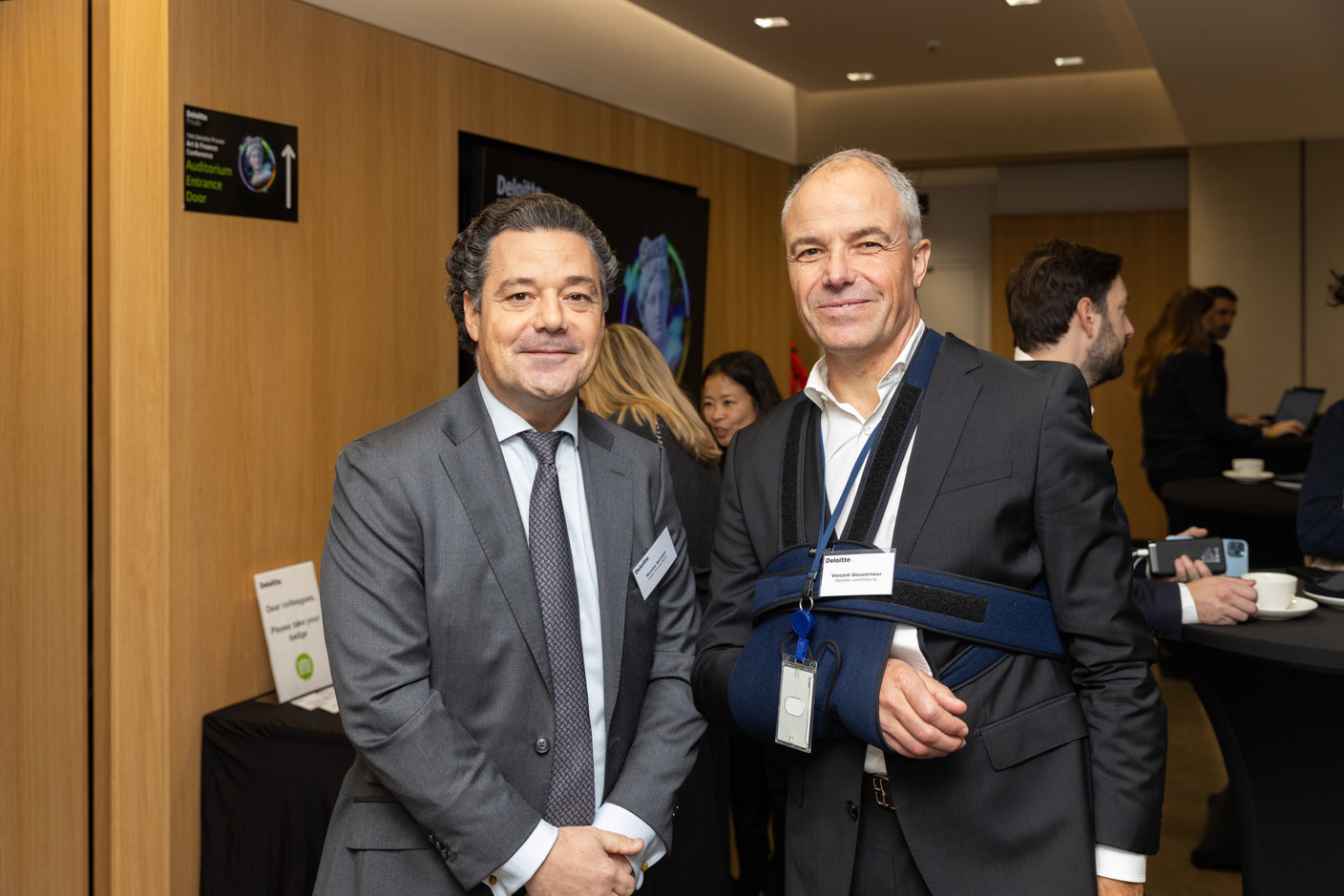 Nicolas Samson (Delen Private Bank) and Vincent Gouverneur (Deloitte Luxembourg) at Deloitte Luxembourg for the 15th Deloitte Private Art & Finance Conference, which took place on Tuesday 21 November 2023. Photo: Romain Gamba/Maison Moderne