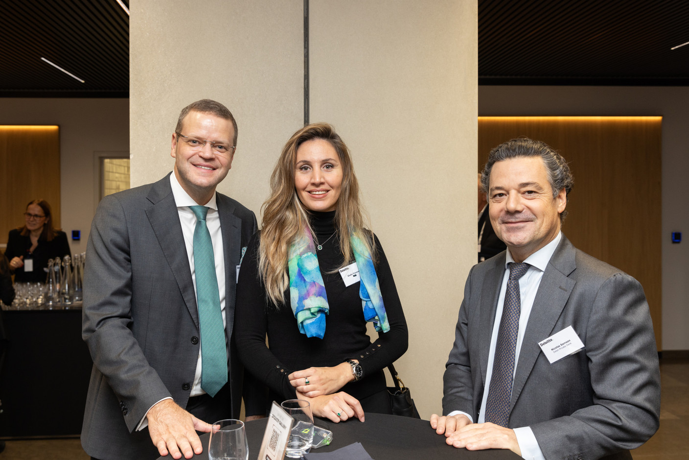 Geoffroy Dubuisson (Delen Private Bank), Giulia Traverso and Nicolas Samson (Delen Private Bank) at Deloitte Luxembourg for the 15th Deloitte Private Art & Finance Conference, which took place on Tuesday 21 November 2023. Photo: Romain Gamba/Maison Moderne