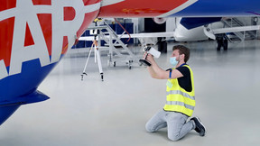 The two operators took eight images of the top of the aircraft and eight of the bottom of the aircraft to see the outline before moving on to the details. (Photo: Artec 3D)