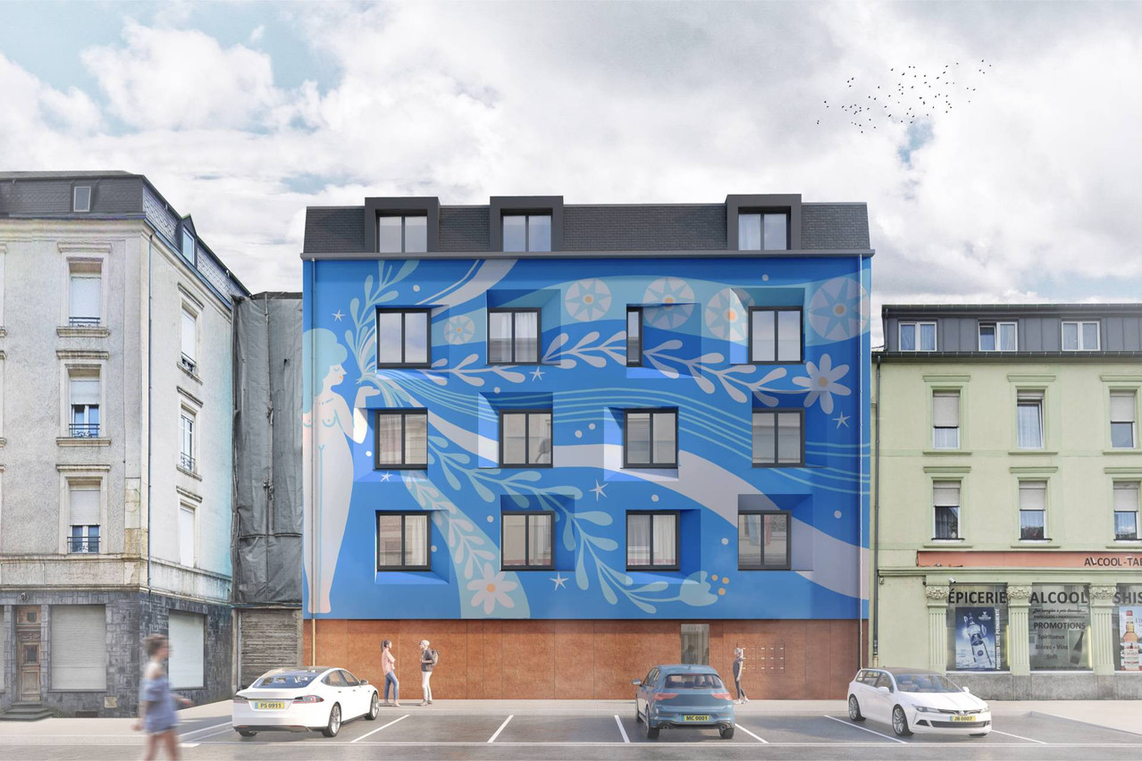 The façade of this residential building will be like an XXL canvas for Lisa Junius. Illustration: Saharchitects/Lis Junius