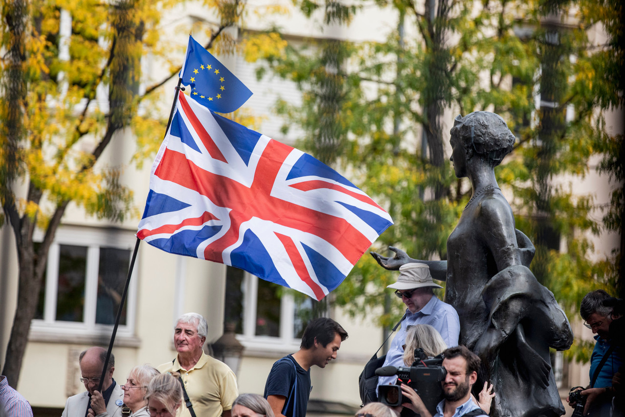 Anti-Brexit protesters pictured during a visit by the UK prime minister Boris Johnson to Luxembourg on 16 September 2019 Library photo: Jan Hanrion / Maison Moderne