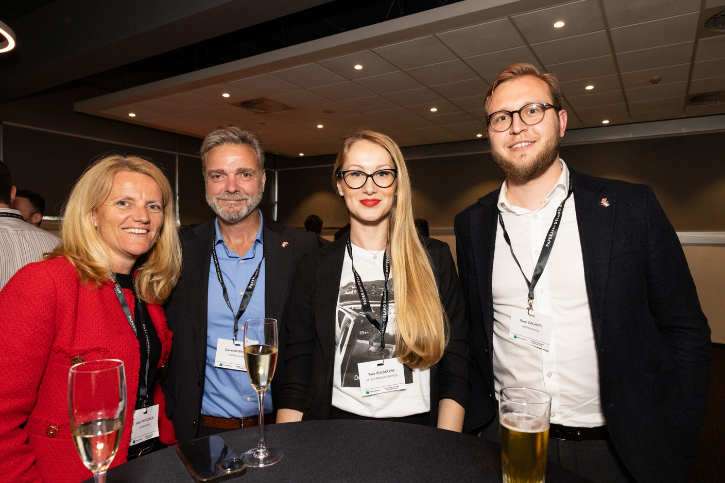 Saskia Van Rijswijk, Darren Robinson (Anderson Wise), Yulia Kulakova (Aztec Financial Services) et Pawel Galanty (Anderson Wise). (Photo: Eva Krins/Maison Moderne)