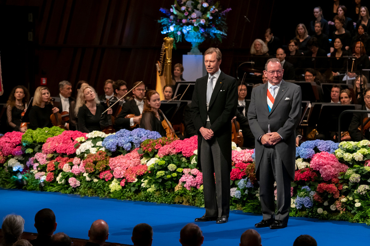 Grand Duke Henri (l.) with Chamber of Deputies president Fernand Etgen during the 2019 national day ceremony at the Philharmonie Photo: SIP / Emmanuel Claude