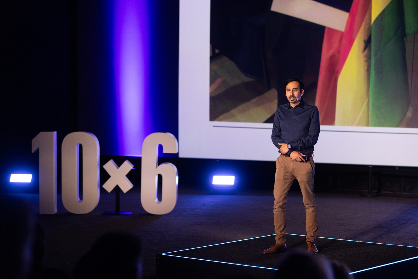 Pablo Calla (Maana Electric), speaking at the 10x6 Expat Rockstars event organised by the Paperjam Club at Kinepolis Kirchberg, 19 September 2024. Photo: Eva Krins/Maison Moderne