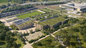 Grâce à une architecture en partie enterrée, le centre sportif est intégré dans le paysage. (Illustration: Vize)