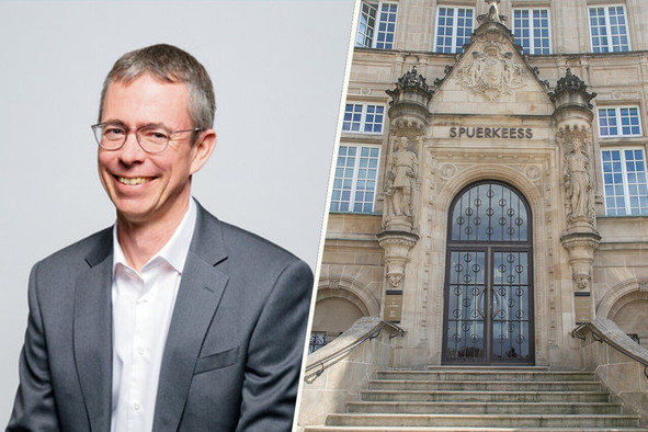 Benoît Elvinger will officially take up his post as head of Spuerkeess on 1 October 2026, for a renewable six-year term. (Photos: Spuerkeess, Paperjam. Layout: Paperjam)
