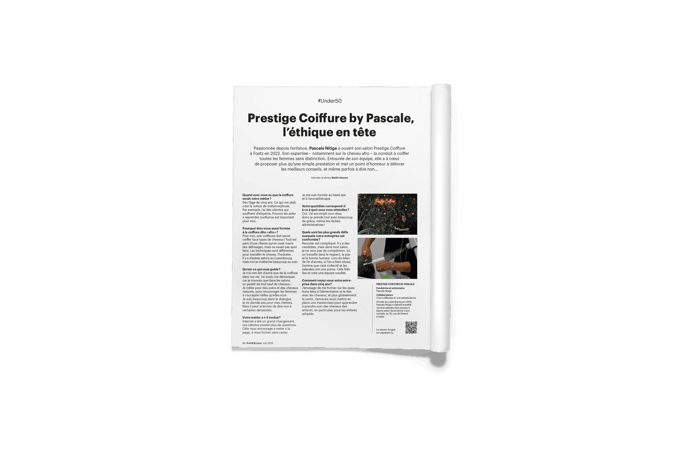 Discover a company with fewer than 50 employees in the #Under50 column. Up this month: Prestige Coiffure. Photo: Maison Moderne