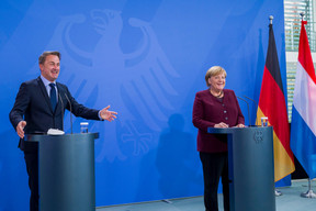 Merkel and Bettel pictured during a press conference in Berlin Photo: SIP / Jean-Christophe Verhaegen