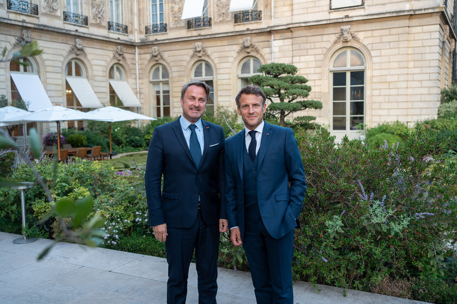 Xavier Bettel had a one-on-one discussion with President Emmanuel Macron. (Photo: Ministry of State)