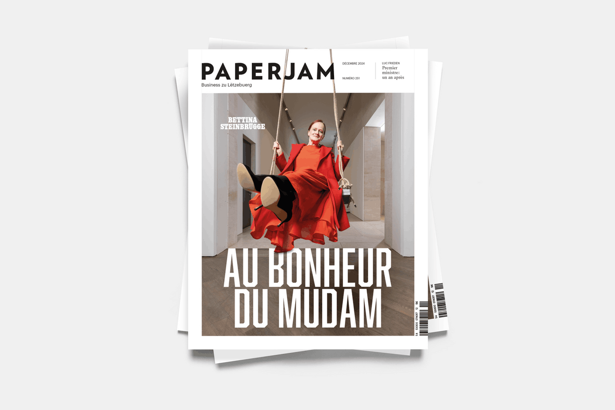Bettina Steinbrügge on the front cover of the December 2024 print edition of Paperjam. Photo: Guy Wolff / Cover: Serge Ricco