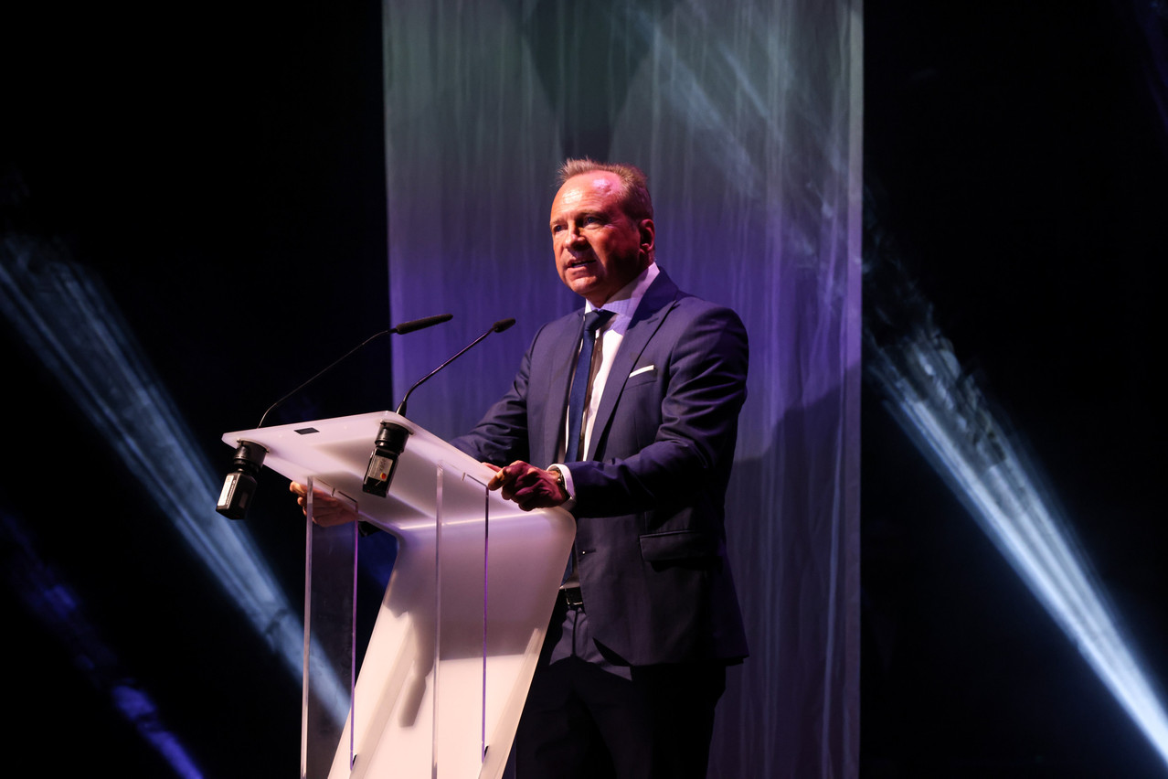 Gilles Roth, the finance minister (CSV), outlined his legislative agenda during the Cross-Border Distribution Conference, held at the European Convention Center in Kirchberg, 16 May 2024. Library picture: Gilles Roth is seen speaking at the Finance Awards, 21 November 2023. Photo: Eva Krins/Marie Russillo/Maison Moderne