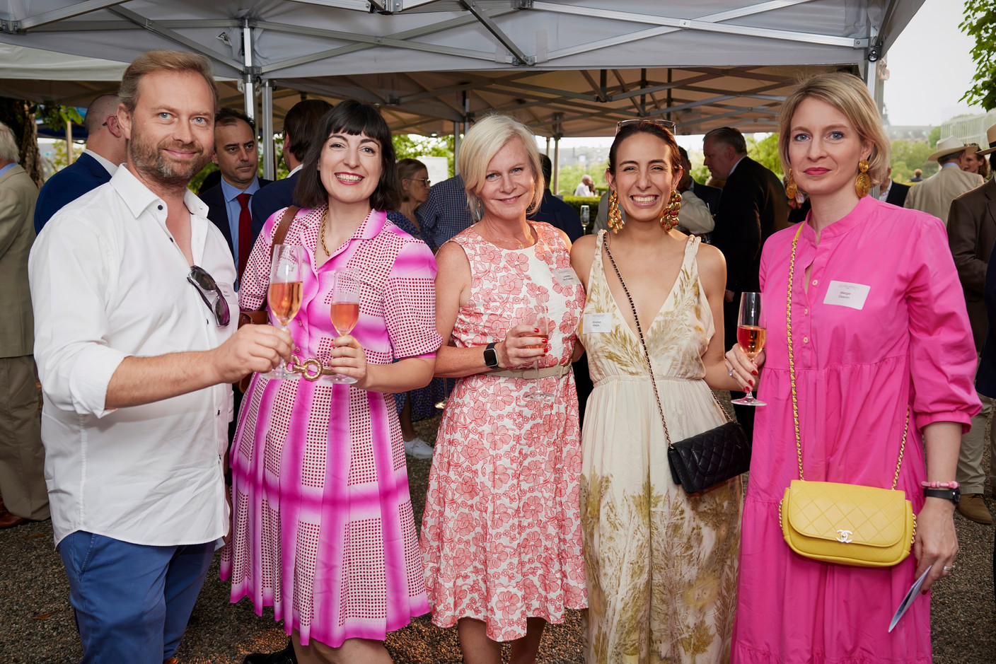  (left to right) Marc Desom, Anne Faber, Debbie O'Keefe, Andrea Mejia and Margie Desom, seen at the British-Luxembourg Society summer reception, 29 June 2023. Photo: BLS