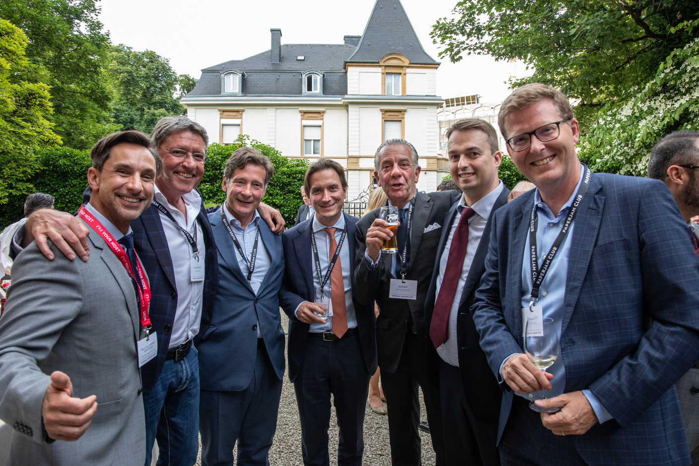 Pierre-Yves Lanneau Saint Léger (Paperjam + Delano Club), Nico Hoffeld (MindForest), Nicolas Mackel (Luxembourg for Finance), Jean-Paul Olinger (UEL), Bob Kneip, Benoît Theunissen (Paperjam), Emmanuel Gay (Resultance). (Photo: Marie Russillo/Maison Moderne)