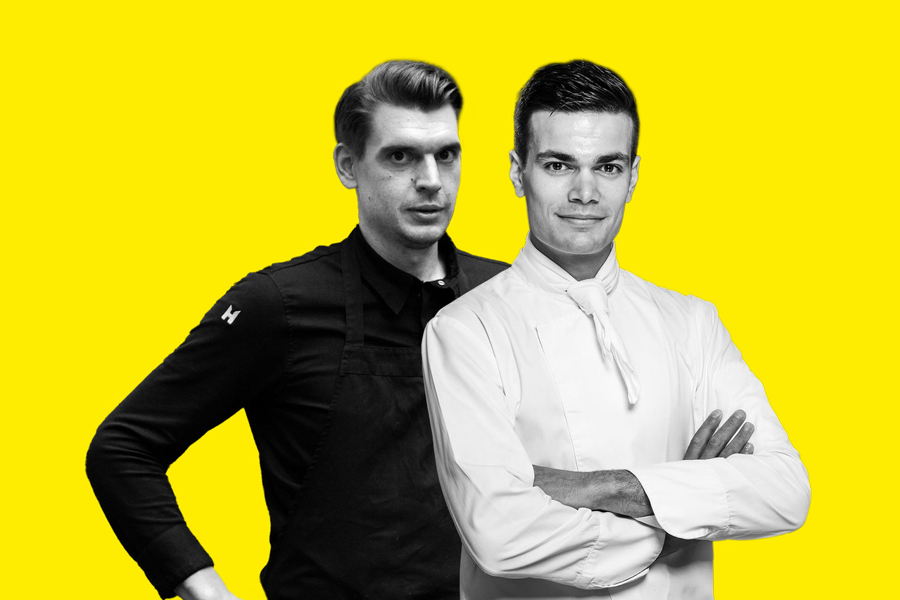 Les jeunes chefs et amis Archibald De Prince et Paul Cabayé prennent le départ de la course au Bocuse d’Or 2023, respectivement dans les équipes belge et française…  (Photo: Matic Zorman/J. Weibel/Juliette Noblot) 