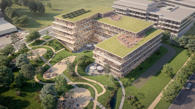 2019: Lauréat du concours pour la construction du siège de Bâloise Assurances à Leudelange, plus grand immeuble en bois de Luxembourg. (Crédit: ArtBuild Architects)