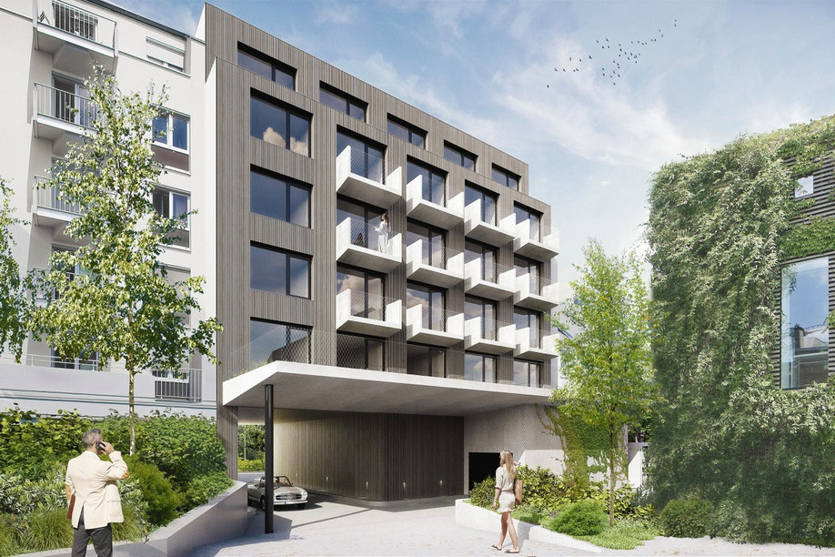 View of the rear façade of the Largo building, currently under construction in Hollerich. Illustration: Bauer Group
