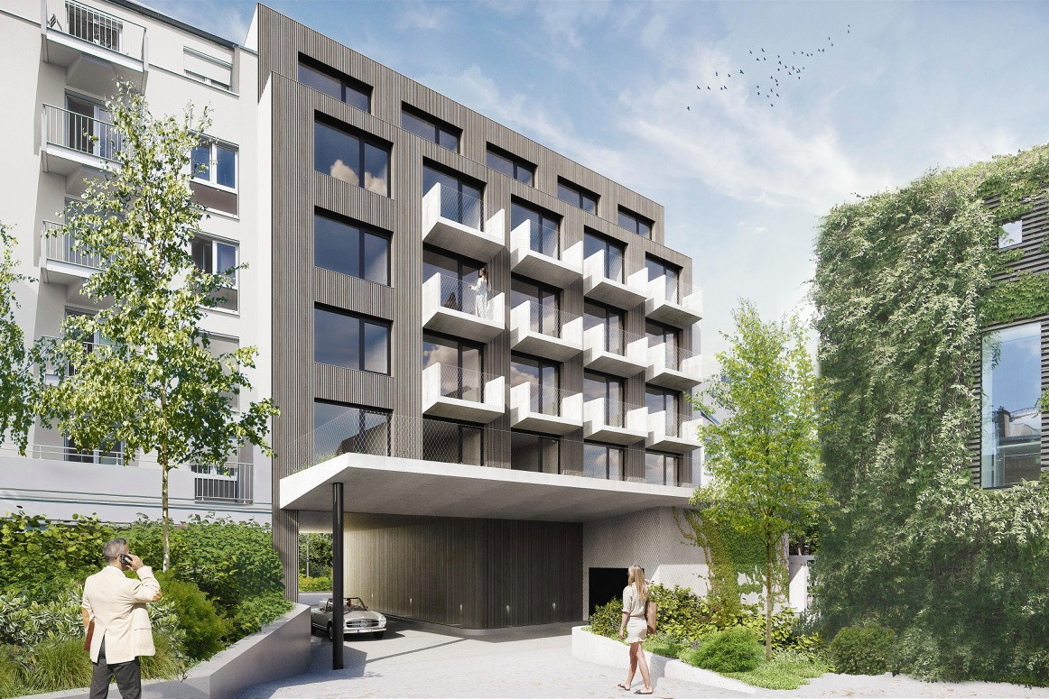 View of the rear façade of the Largo building, currently under construction in Hollerich. Illustration: Bauer Group