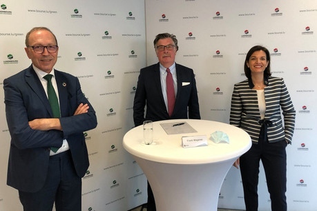 Robert Scharfe, CEO, Frank Wagener, président, et Julie Becker, CEO adjoint, ont mené l’assemblée générale de la Bourse à distance ce 14 mai. (Photo: Bourse de Luxembourg)