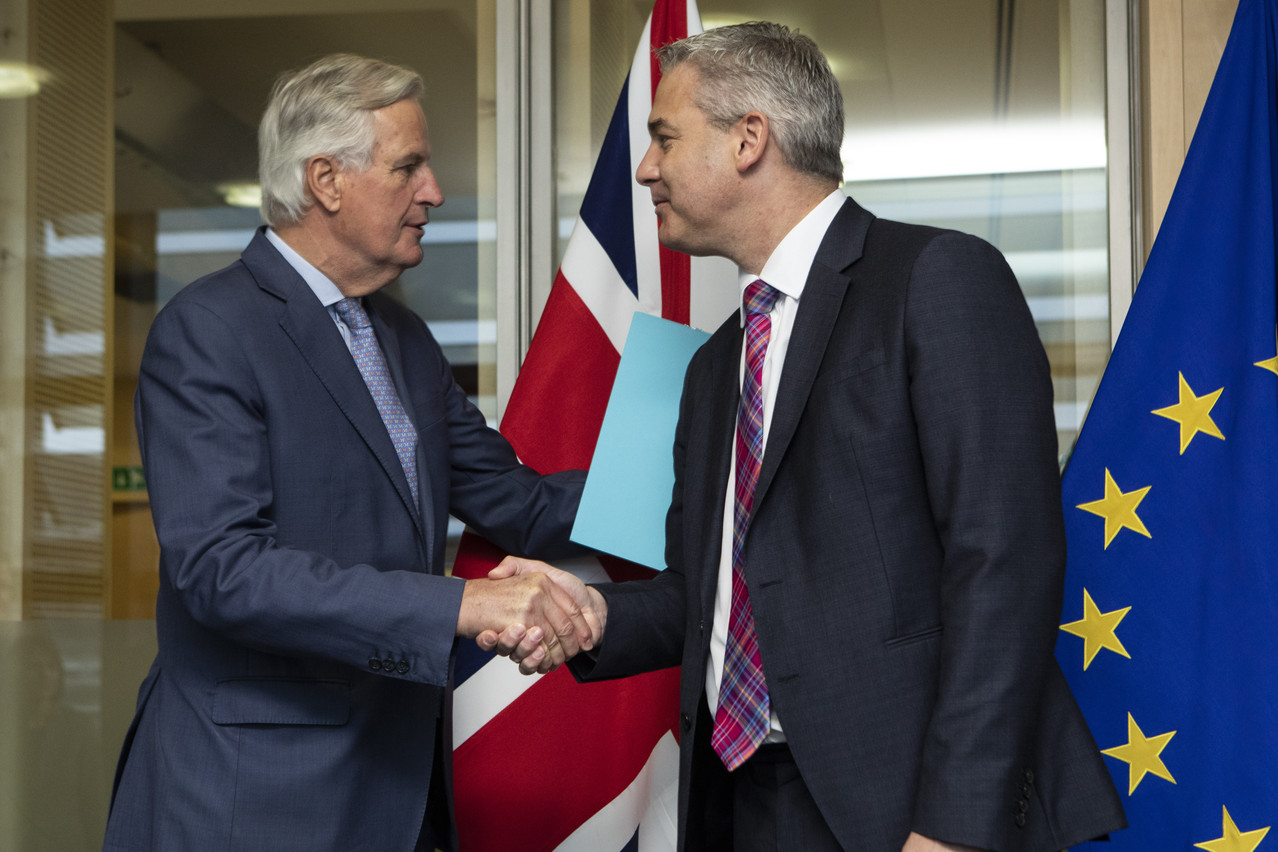 Michel Barnier et le  secrétaire d’État britannique en charge du Brexit, Stephen Barclay, le 11 octobre à Bruxelles. (Photo: Commission européenne)