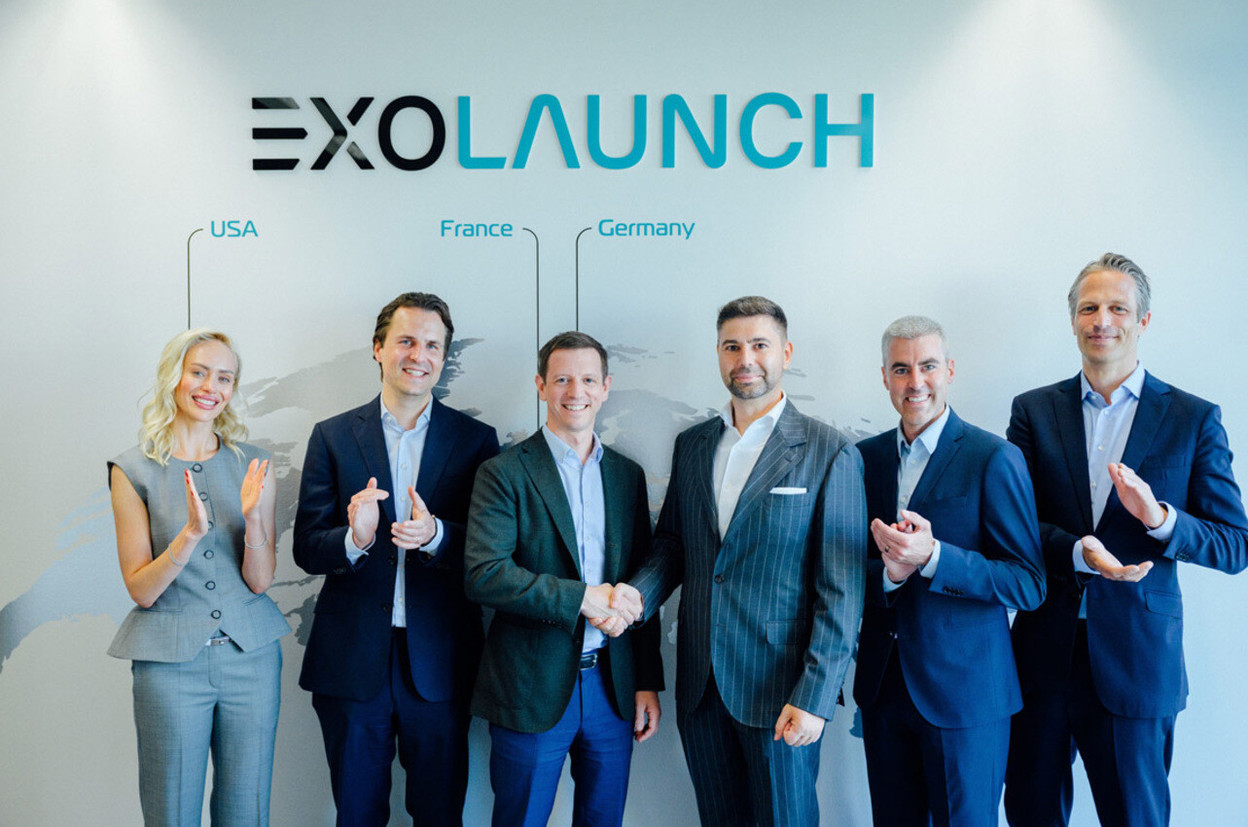 The Exolaunch and EQT teams at the announcement of the acquisition, with Robert Sproles and Dmitriy Sternharz representing Exolaunch and Nils Ketter representing EQT.  (Photo: Exolaunch)