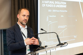 Dave McGuinness (Calastone) discussed new products developed by the firm at the annual Calastone Connect Forum, which was held on 7 November 2023 at the Sofitel in Kirchberg. Photo: Romain Gamba/Maison Moderne