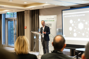 Dave McGuinness (Calastone) discussed new products developed by the firm at the annual Calastone Connect Forum, which was held on 7 November 2023 at the Sofitel in Kirchberg. Photo: Romain Gamba/Maison Moderne