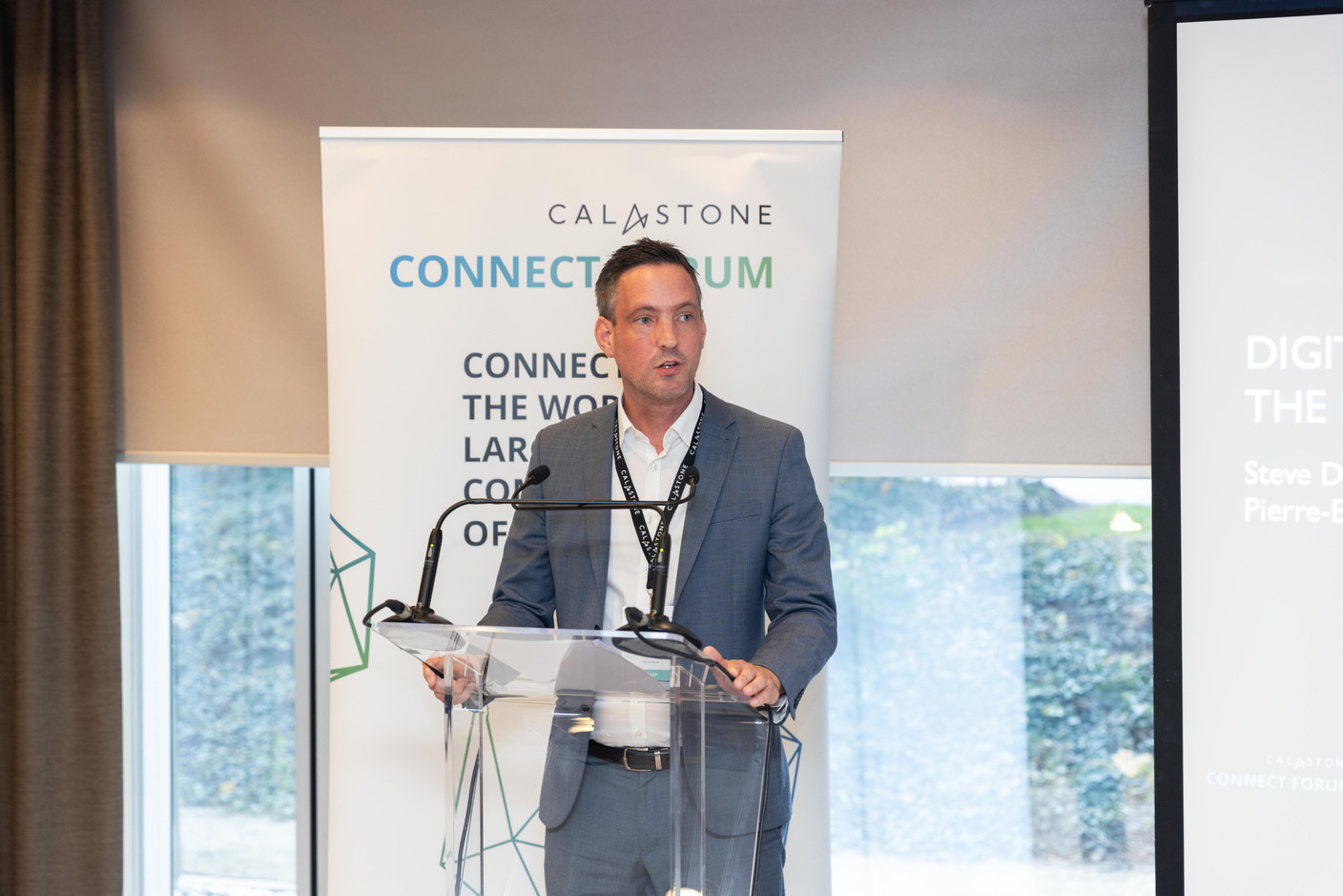 Steve Dublon (Calastone) gave introductory remarks at the annual Calastone Connect Forum, which was held on 7 November 2023 at the Sofitel in Kirchberg. He highlighted five trends that Calastone expects to define the mutual funds market. Photo: Romain Gamba/Maison Moderne