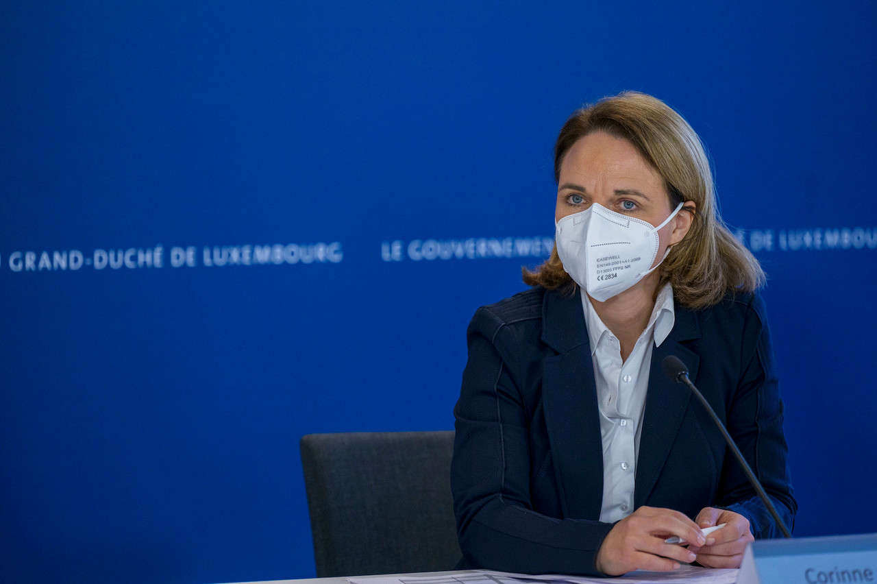 Family minister Corinne Cahen, pictured during a March 2021 press conference Photo: SIP / Jean-Christophe Verhaegen