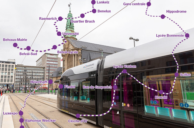 Vous pouvez dès à présent emprunter le tramway devant la gare pour rejoindre le centre-ville ou le Kirchberg. (Photo: Romain Gamba / Maison Moderne - Photomontage: Paperjam)