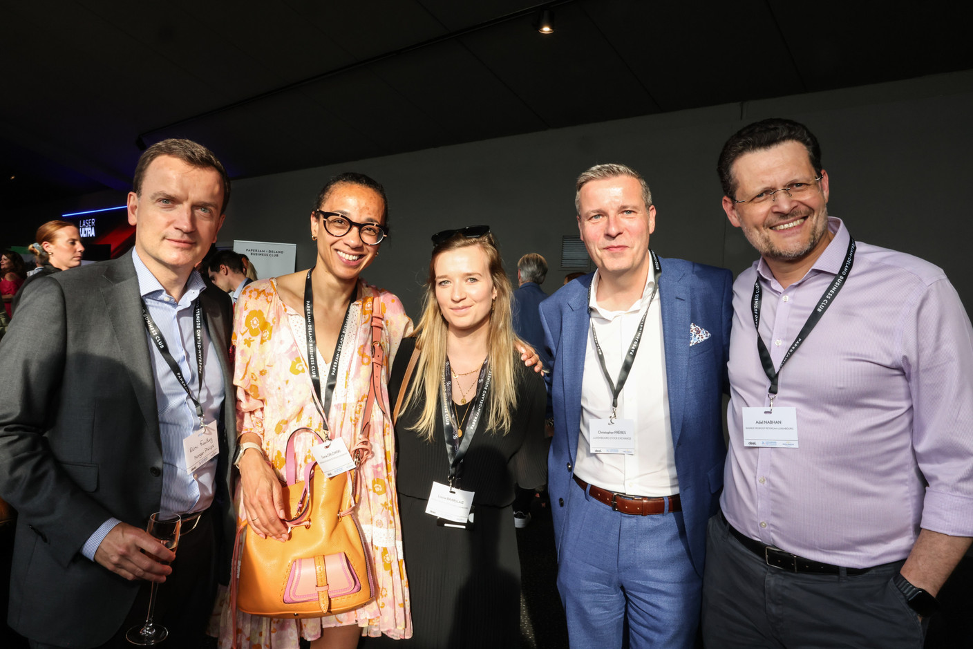 Rémi Fouilloy (Morgan Philips), Sonia Orlowski, Louise Baarslag (Banque Degroof Petercam Luxembourg), Christopher Frères (Luxembourg Stock Exchange) et Adel Nabhan (Banque Degroof Petercam Luxembourg). (Photo: Marie Russillo/Maison Moderne)