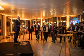Michael Taelman, country leader Luxembourg, gives a speech at CBRE House. Photo: Maëlle Helias Louis
