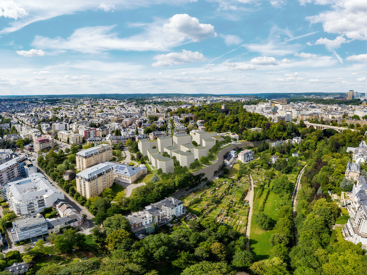 Le projet se situe au cœur de Luxembourg, le long de la vallée de la Pétrusse. (Illustration: Christian Bauer & Associés Architectes – Areal Landscape Architecture – +Impakt)