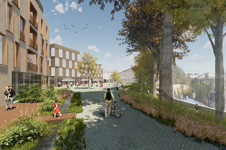 Steinmetzdemeyer et Christophe Gautrand & Associés ont imaginé un nouvel axe vert qui longe la vallée de la Pétrusse sur le site du Centre Convict. (Illustration: Steinmetzdemeyer/Christophe Gautrand & Associés Paysagistes)