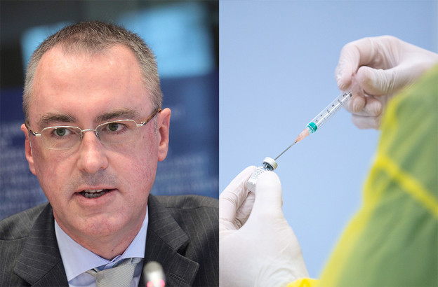 «Évidemment, quand on a l’argent, qu’on est seul et agile tout en ayant la possibilité d’agir rapidement avec un appui politique, on peut aller plus vite. Mais je ne vois pas comment on aurait pu avancer beaucoup plus vite avec 27 pays autour de la table», explique John Ryan au sujet du démarrage poussif de la campagne européenne de vaccination. (Photomontage: Maison Moderne. Photos: Union européenne, Archives Maison Moderne)