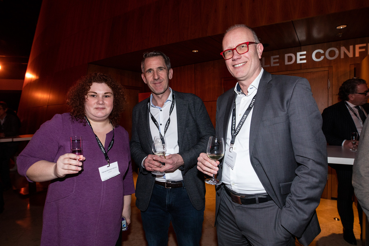Gabriela Nguyen-Groza (AMROP), Christophe Herrmann (CLE) et Frank Halmes (Luxembourg Air Rescue). (Photo: Eva Krins/Maison Moderne)
