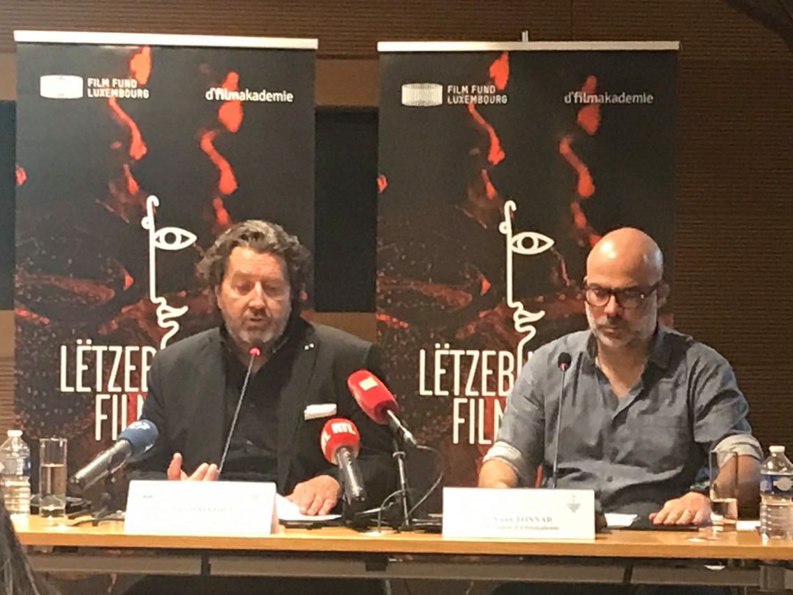 Guy Daleiden et Yann Tonnar ont annoncé les nominés au Lëtzebuerger Filmpräis 2021. (Photo: Paperjam.lu)