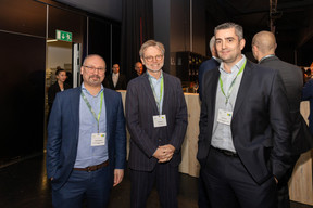 Daniel Ciccarelli at the Luxembourg Financial Sector Supervisory Commission (CSSF), Marc Meyers at Loyens & Loeff and Michel Friob at the CSSF seen during Alfi’s Private Assets Conference, 28 November 2023. Photo: Romain Gamba/Maison Moderne