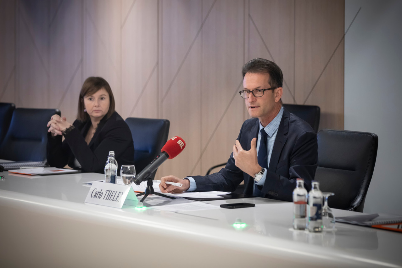 Carlo Thelen, director of the Chamber of Commerce, and Christel Chatelain, head of economic affairs, presented the Chamber of Commerce's opinion on the state budget 2022. (Photo: Blitz Agency)