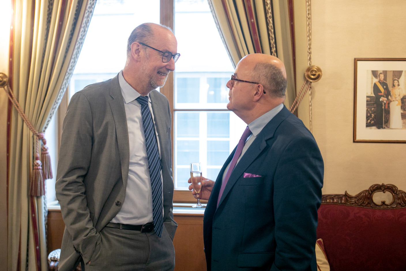 Gilles Baum, leader of the DP fraction, here in discussion with CSV MP Marc Spautz. Photo: Matic Zorman