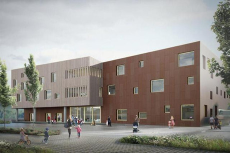 Le campus à Lenkeschléi regroupe école fondamentale, maison relais et infrastructures sportives sous un même toit. (Illustration: Decker, Lammar & Associés)