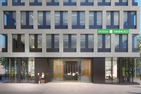 L’entrée principale, face au boulevard de Kockelscheuer, est marquée par un habillage en tôle d’aluminium thermolaqué. (Illustration: Moreno Architecture & Associés)
