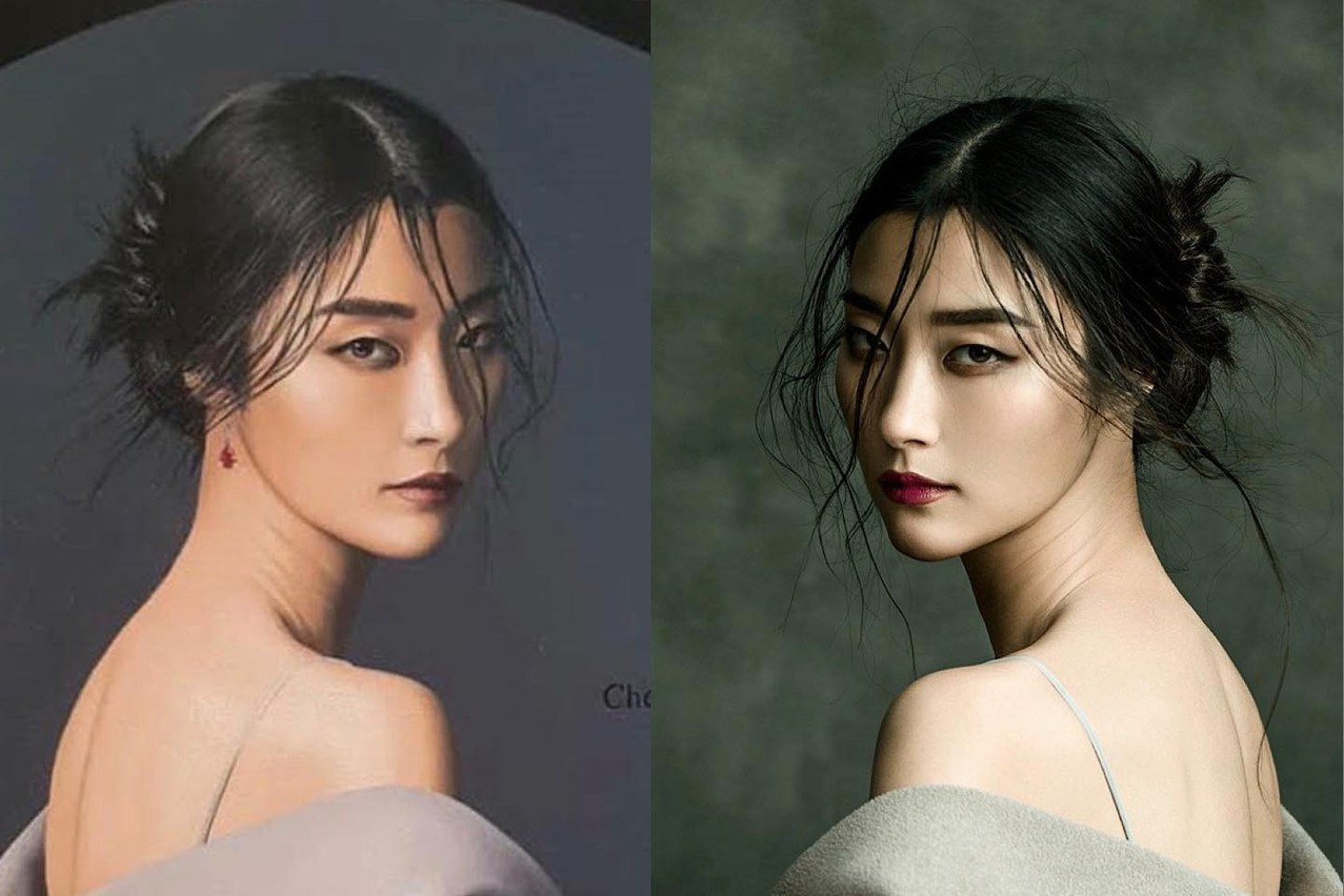 La peinture de Jeff Dieschburg (à droite) et la photographie de Jingna Zhang (à gauche) (Montage: @zemotion/Instagram)