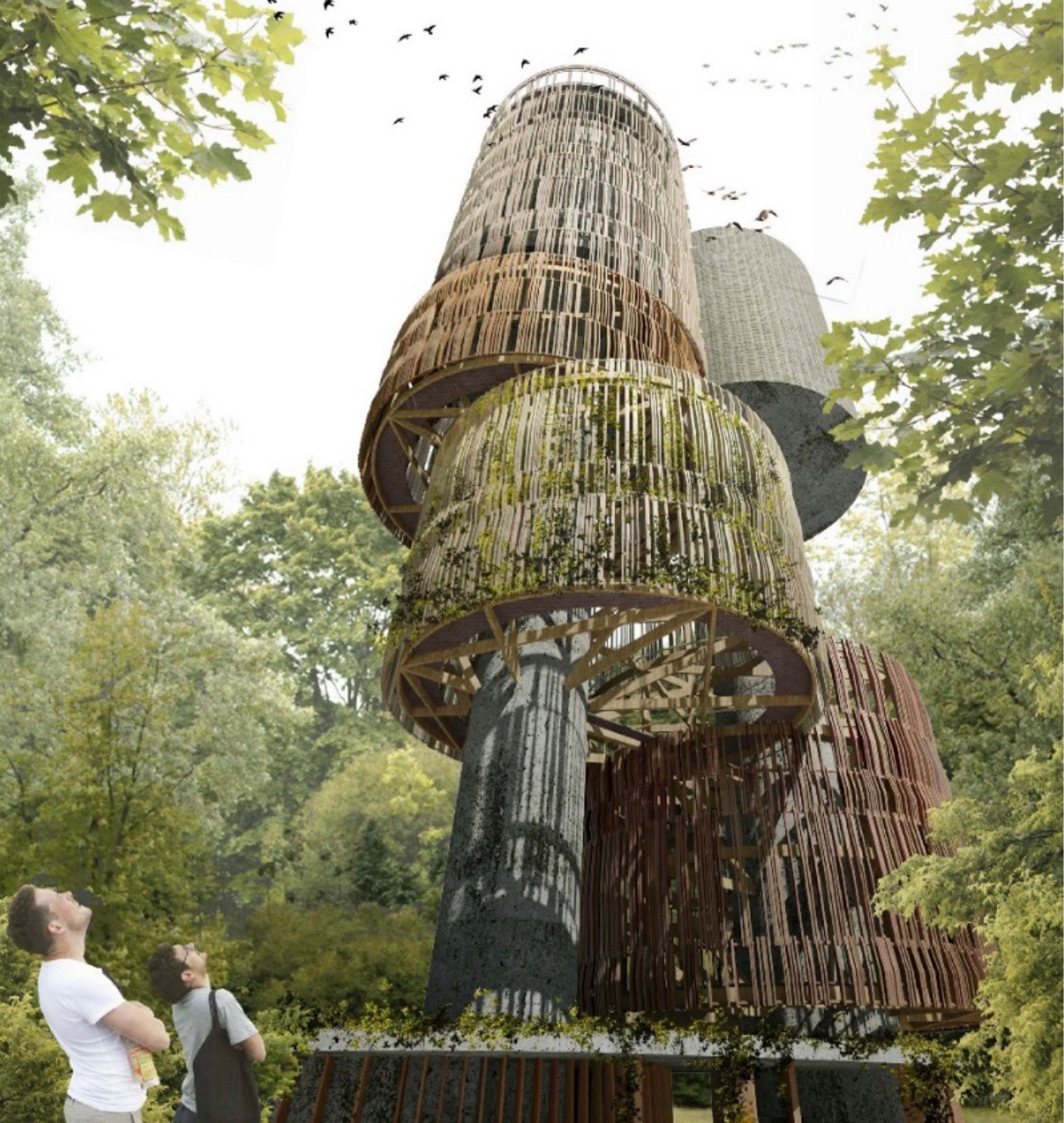 Le futur château d’eau aura une partie de ses façades recouverte de bois. (Illustration: Temperaturas Extremas Arquitectos)
