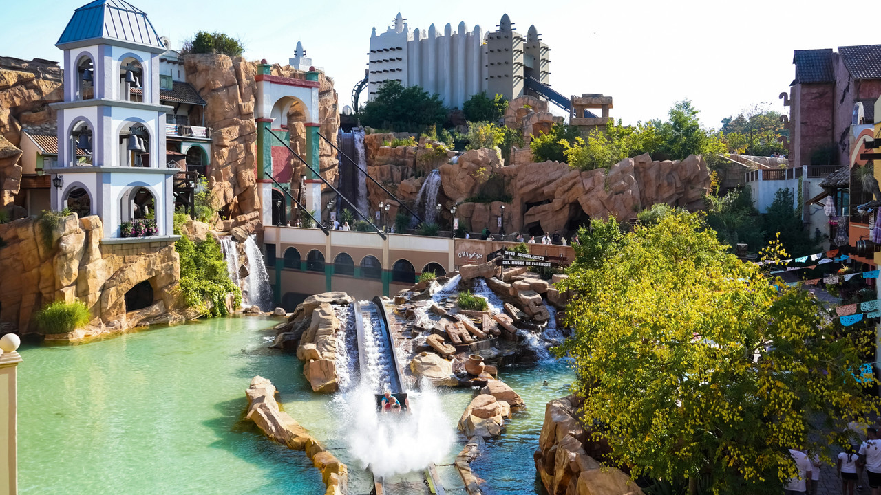 The "Chiapas" water ride in the “Mexico” themed area at the “Phantasialand” amusement park in Brühl, Germany. Photo: Shutterstock