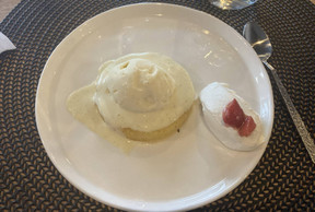 Roasted pineapple, vanilla ice cream and ginger cream. Photo: Céline Coubray/Maison Moderne