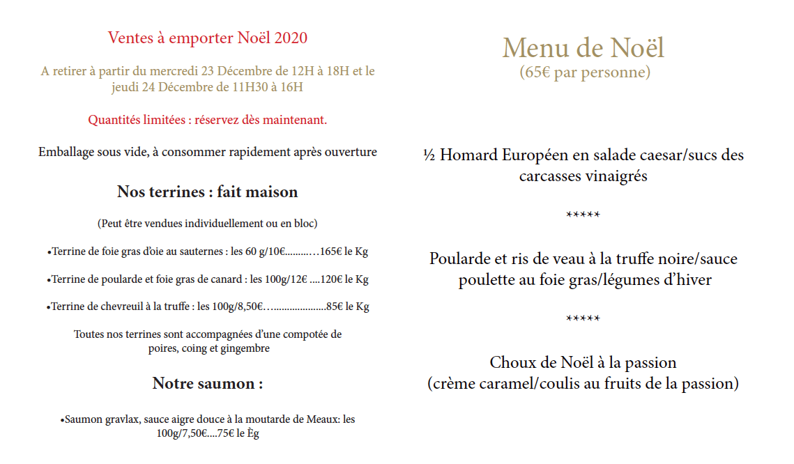 Le menu de Noël 2020 du Bistronome. DR