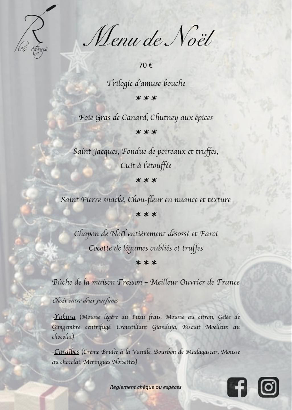 Le menu de Noël 2020 du restaurant Les Étangs de Manom. DR