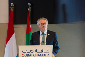 À la Chambre de commerce et d’industrie de Dubaï, Pierre Gramegna a évoqué l’avenir du secteur financier européen après le Brexit, et le développement de la finance islamique. ((Photo: SIP / Jean-Christophe Verhaegen))