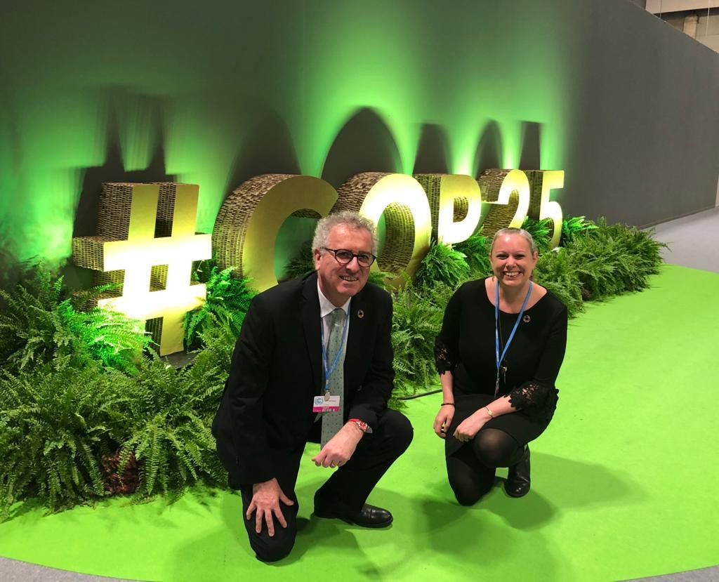 Pierre Gramegna avec Carole Dieschbourg, ministre de l’Environnement, du Climat et du Développement durable (Déi Gréng), lors de la COP25 à Madrid, en décembre 2019. (Photo: SIP)